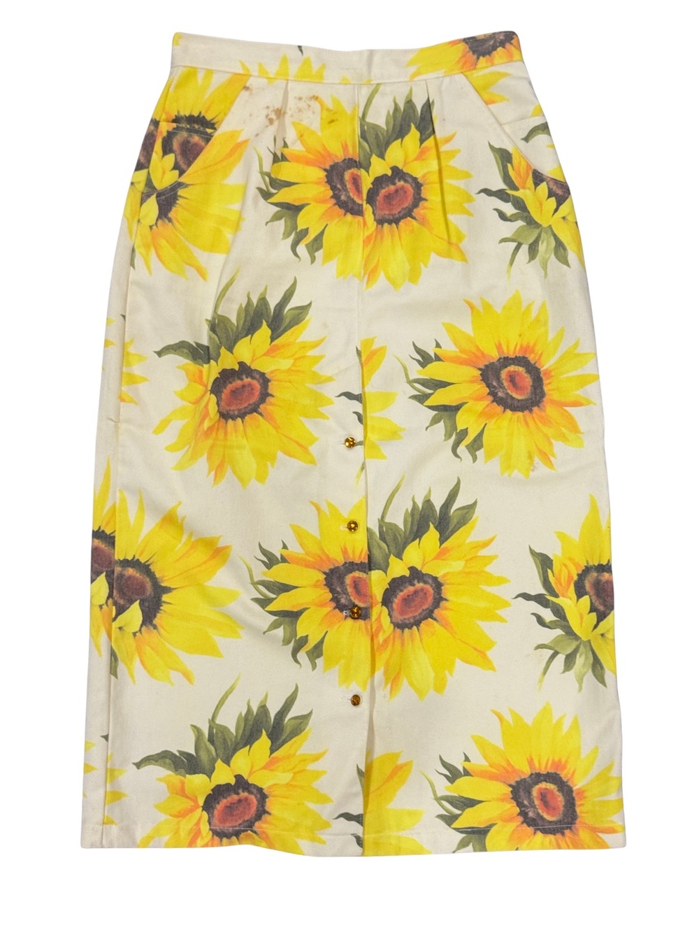 Vintage 90’s Denim Button Down Sunflower Print Yellow Midi Skirt